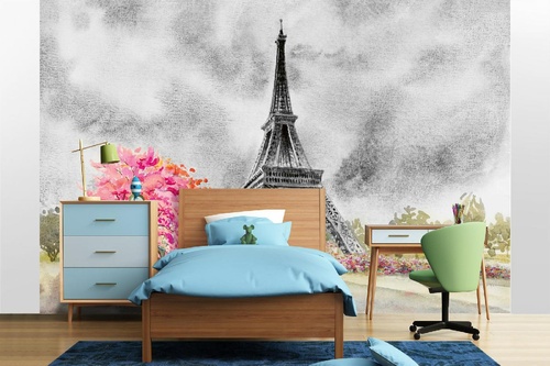 Vlies Fototapete - Malerei des Eiffelturms 375 x 250 cm